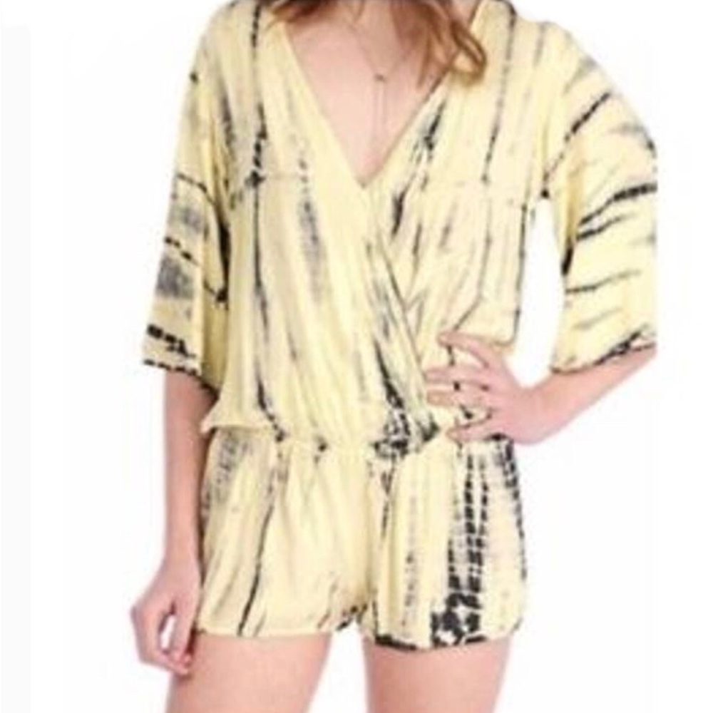 Surf Gypsy Yellow & Navy Tie Dye Beach Romper Sz S